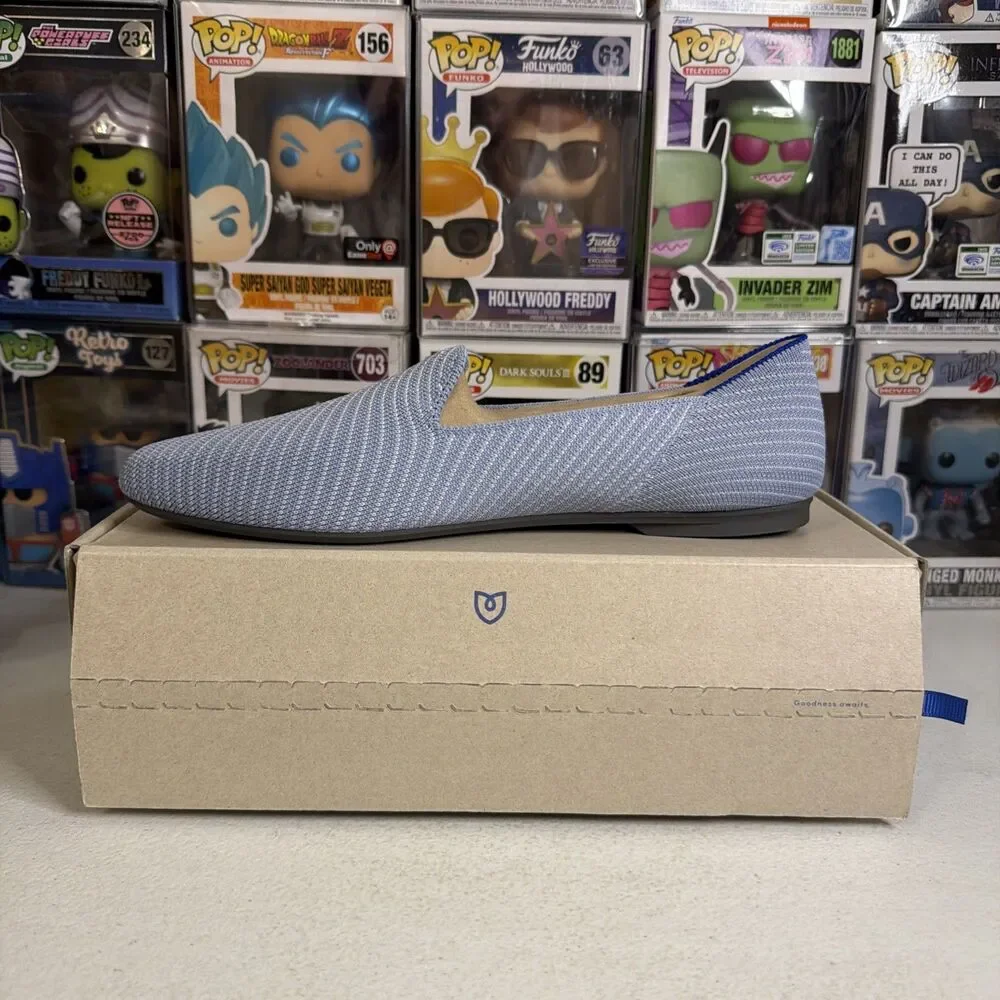 Rothy’s Almond Loafer Robin Twill Blue Knit Flats Women’s Size 8.5 NWB